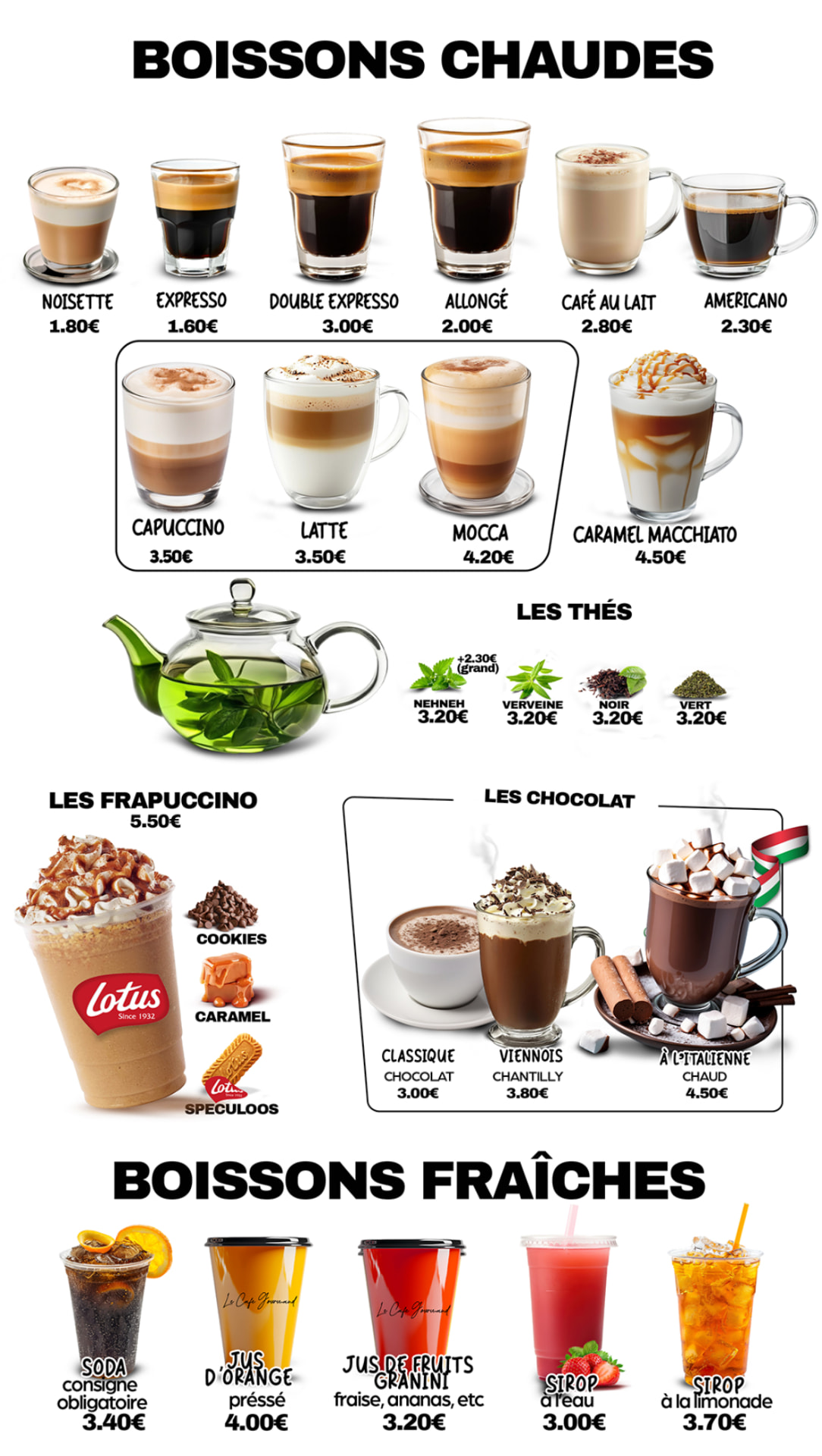 Boissons chaudes et boissons fraîches — Café Gourmand